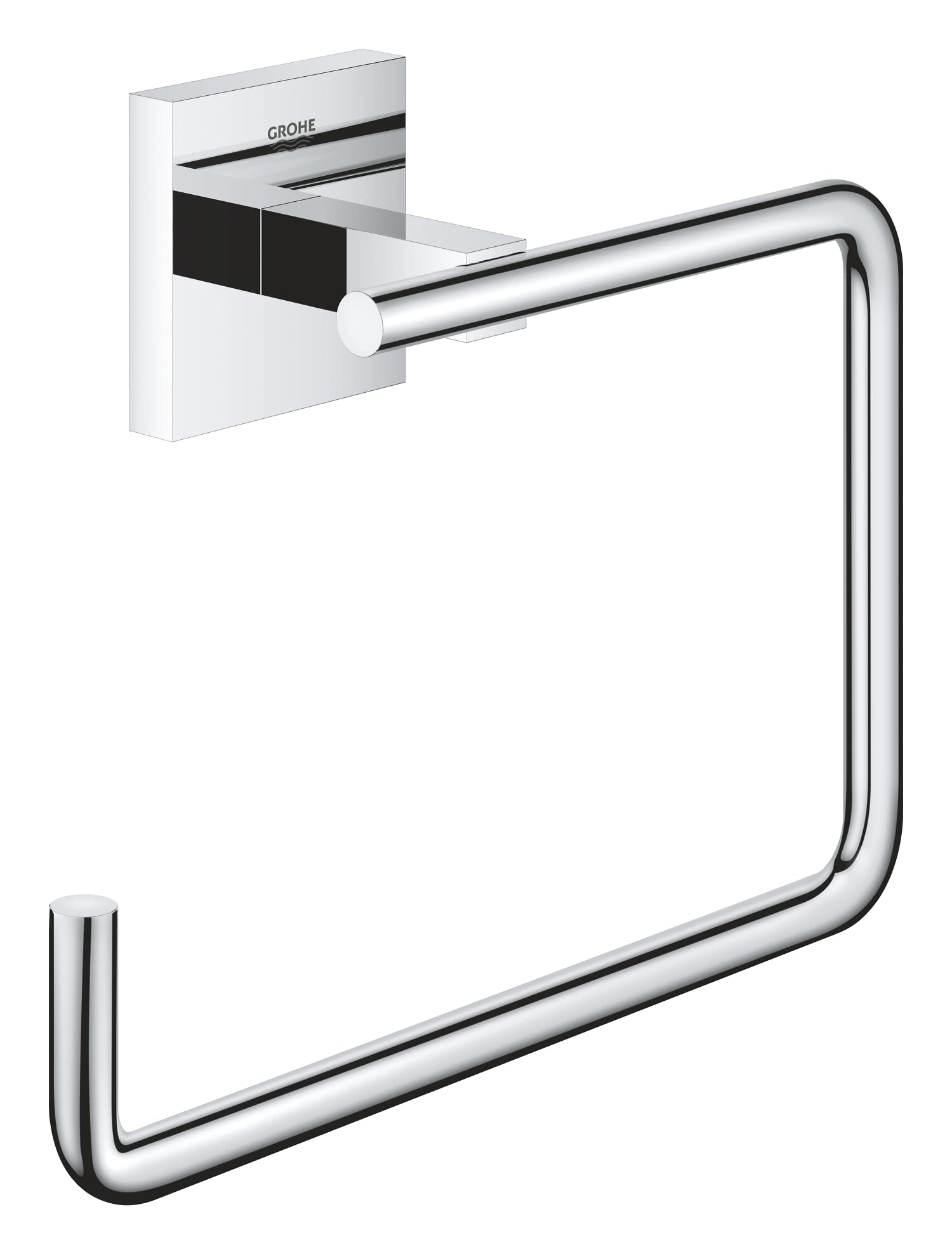 GROHE Start Cube Towel Ring – Bathroom Wall Mounted Towel Holder (Metal, Concealed Fastening, Including Screws and Dowels), Size 193 mm, Extra Easy to Fit with GROHE QuickGlue, Chrome, 40975000