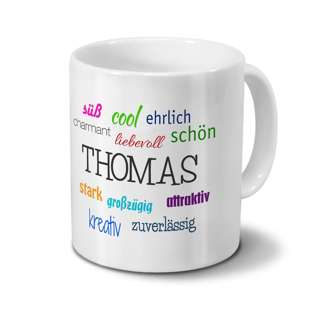Personalisiert: Tasse Mit Namen Thomas - Chrom-Schriftzug Design | 325ml Spülmaschinenfeste Kaffeetasse