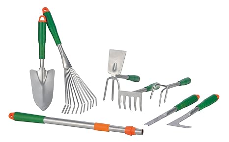 Gartenwerkzeug Set 8-teilig - Rechen, Fugenmesser, Harkel, Schaufen, Telskopgriff uvm. - Garten Handgeräte Gartenpflege