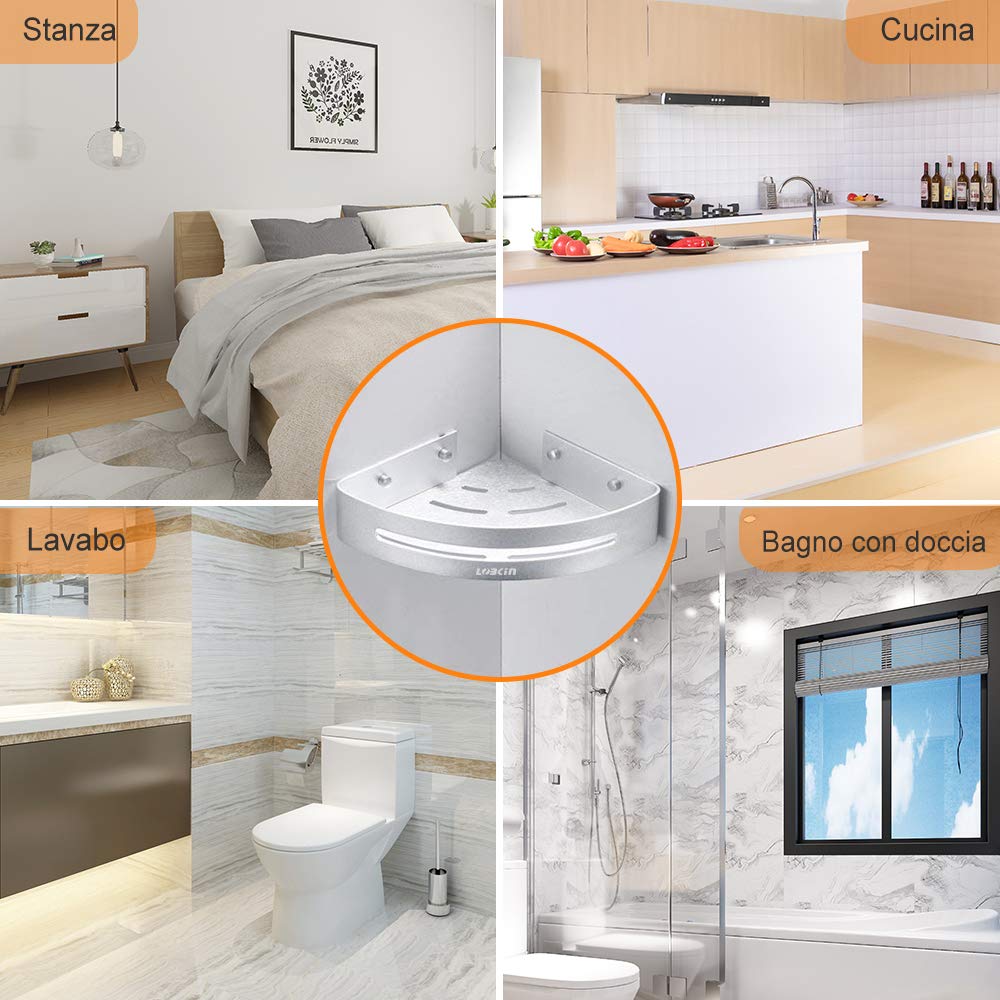 Mensole Bagno Angolo Triangolo Mensole Scaffale Da Doccia Portaoggetti Da Doccia, Alluminio Spaziale Mensola Mensole Bagno Senza Foratura Rack a Muro per Cucina (1PC)