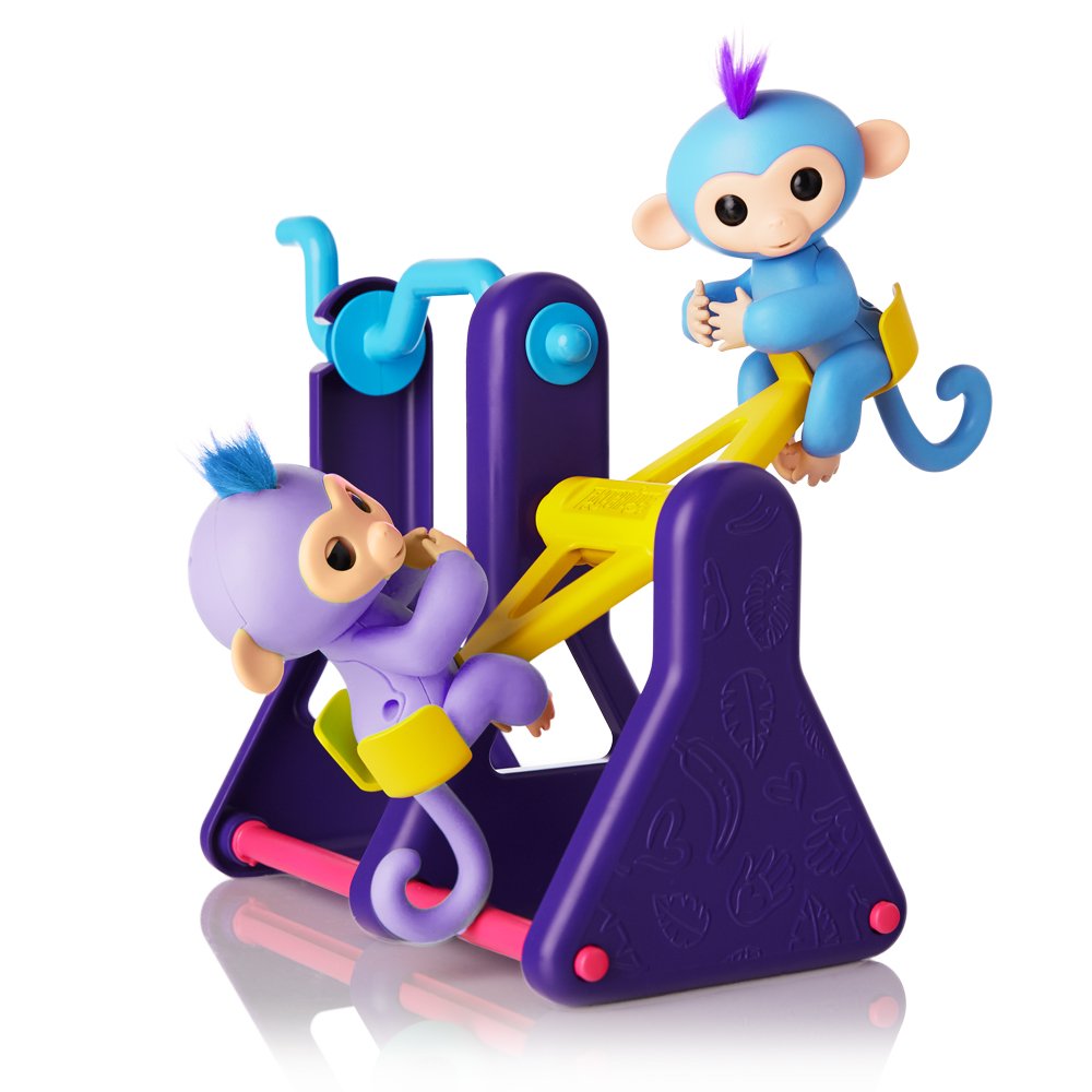 WowWee Fingerlings Playset – See-Saw with 2 Baby Monkey Toys, “Willy” (Blue) and “Milly” (Purple)