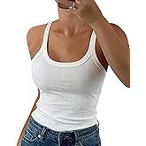 GEMBERA Women Spaghetti Strap Scoop Neck Ribbed Tank Tops Slim Fitted Cotton Camisole Basic Sleeveless Layering Shirts