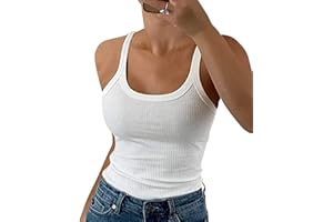 GEMBERA Women Spaghetti Strap Scoop Neck Ribbed Tank Tops Slim Fitted Cotton Camisole Basic Sleeveless Layering Shirts