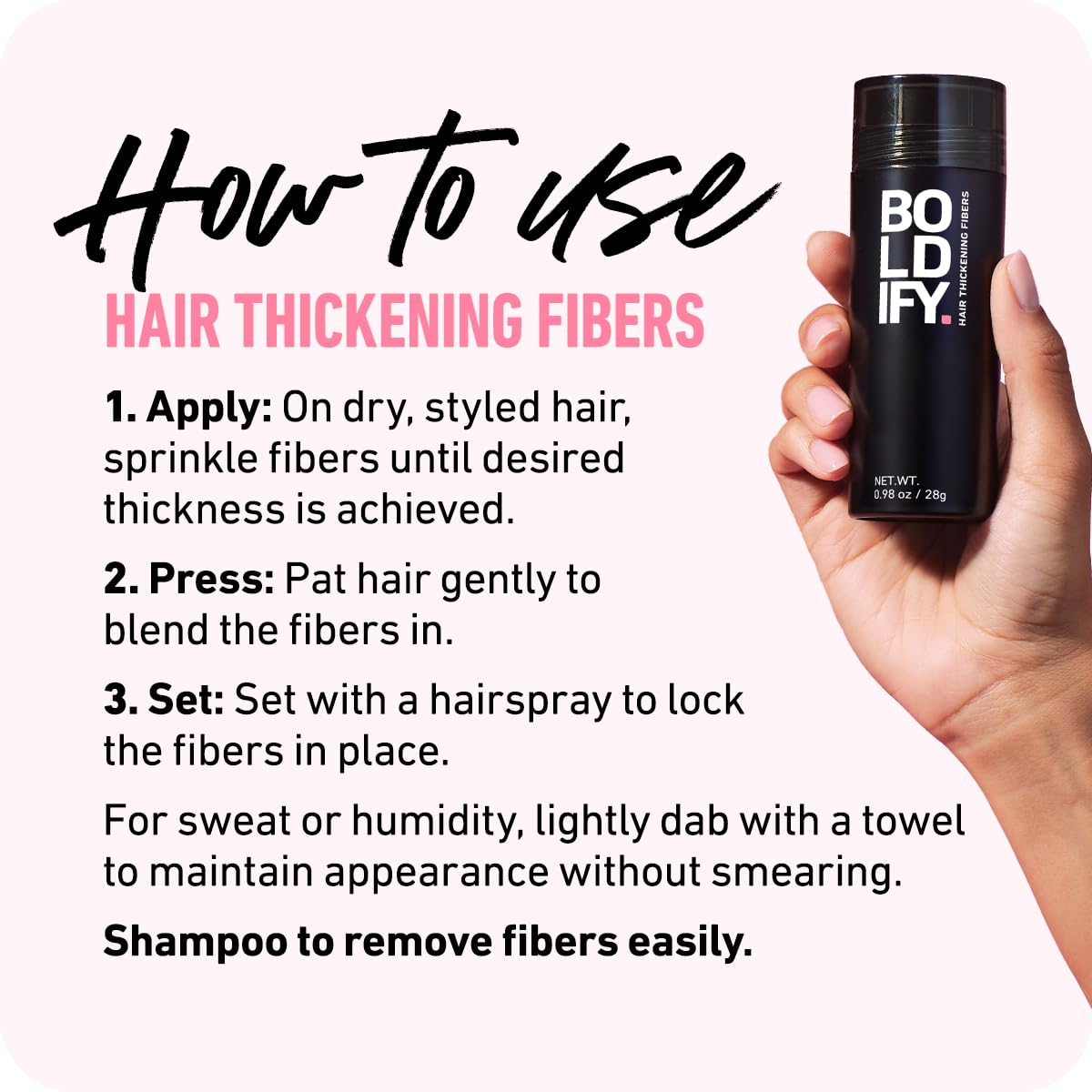 BOLDIFY Hair Fibers (56g) - Fill In Thinning and Fine Hair for an Instantly Fuller, Thicker Look - 14 Shades for Women & Men - Black