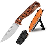 Kizer Evenki2 Fixed Blade Knife, 3.49" AEB-L Drop Point Blade Hunting Knife with Orange & Black G10 Handle, Full Tang Survival Knives with Adjustable Sheath & Sharpener, Camping Hiking Knives, 1098A1