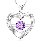 Reaii Natural Amethyst Heart Pendant Necklace for Women 925 Sterling Silver Genuine Amethyst Dance Necklace Jewelry Gifts