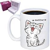 Funny Cute Cat Mug - 11oz White Ceramic Coffee Cup for Cat Lovers - Birthday Surprise Gift for Men, Women, Children - Kitten Theme