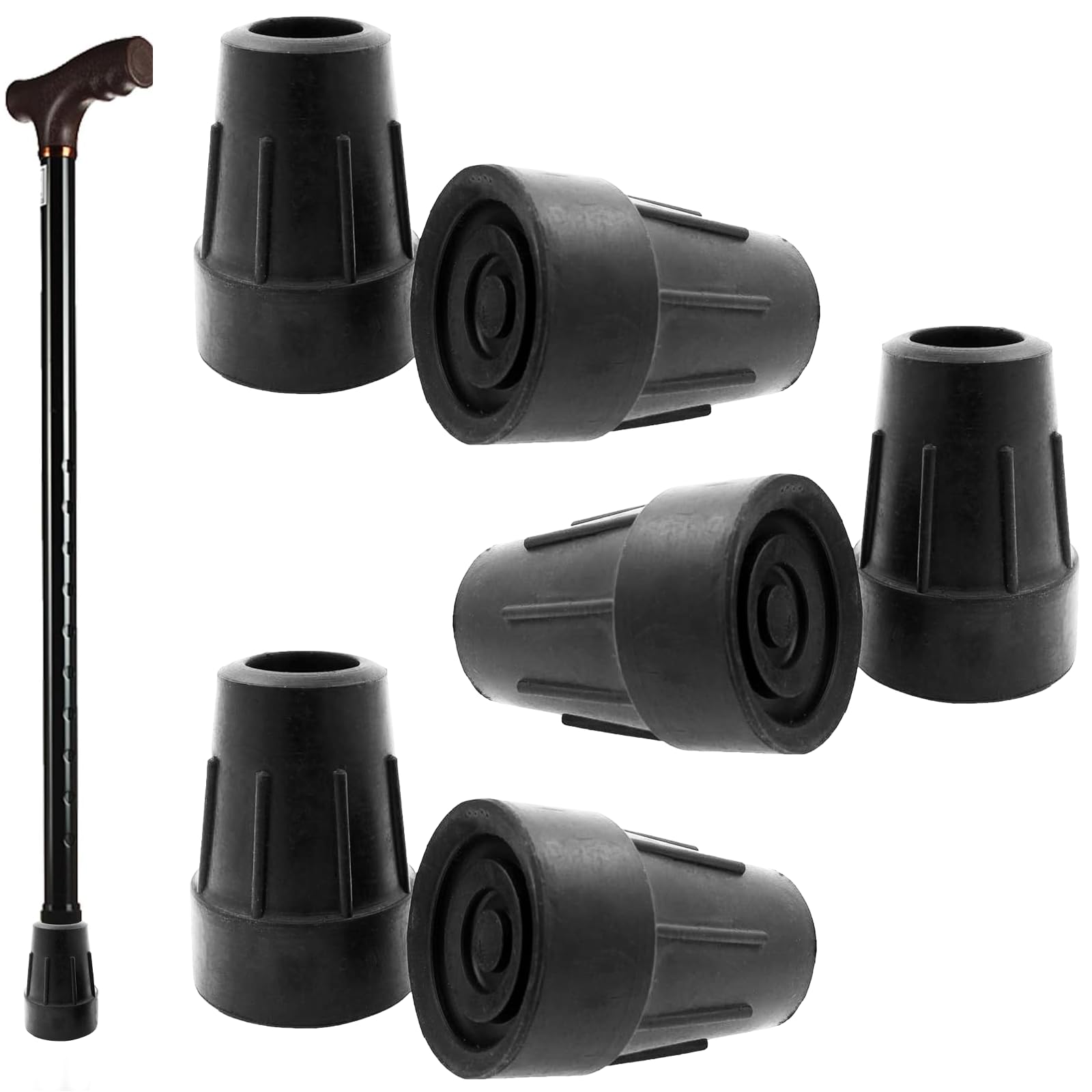 Asheyya 19 mm Crutches Walking Stick Rubber Ends, 6 Pcs Heavy Duty Ferrules for Walking Sticks
