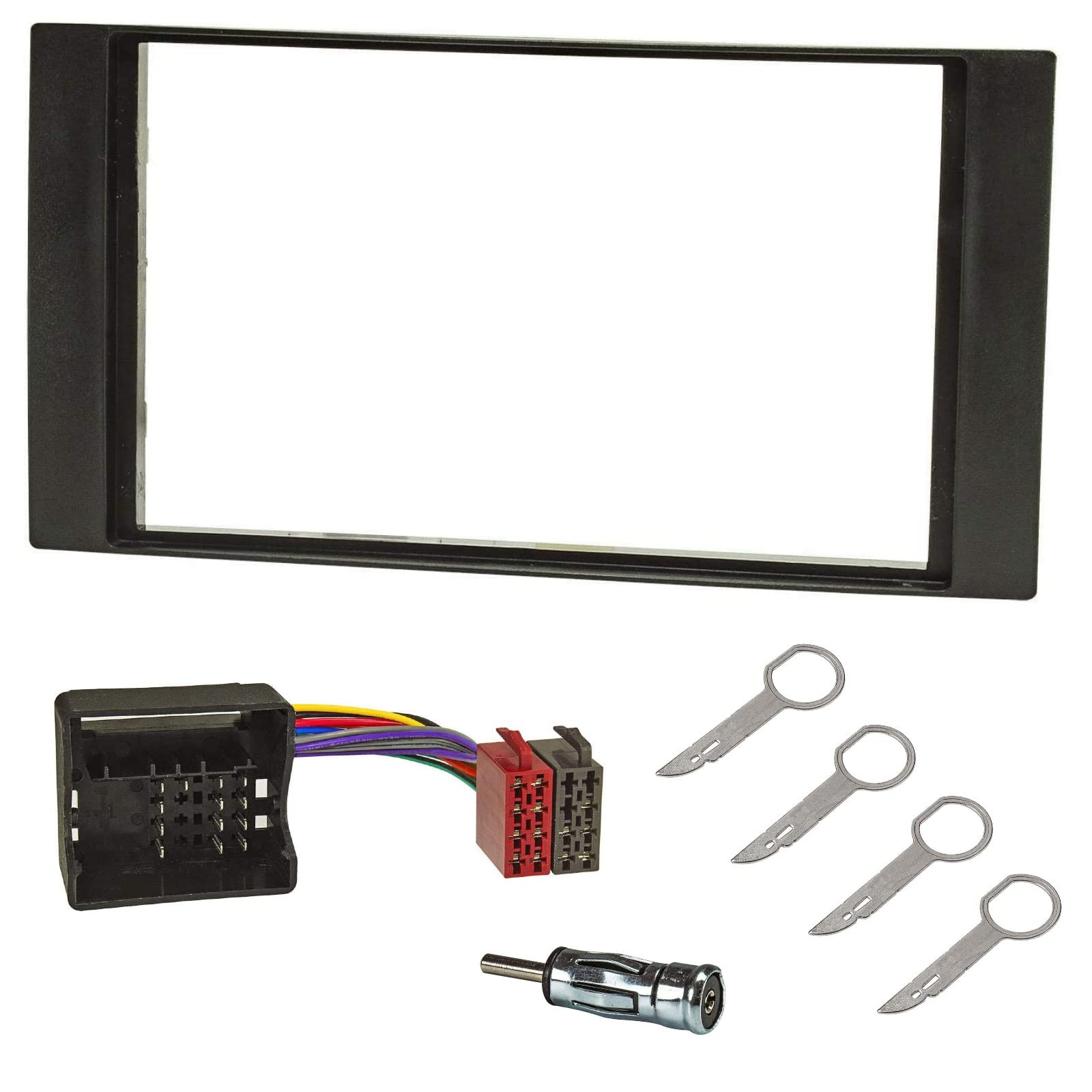 Sound-way Double 2 DIN Car Radio Front Panel Frame, Quadlock ISO Connector Cable, Antenna Adapter, Release keys, compatible with Galaxy, Fiesta, Focus, C-MAX, S-MAX, Transit