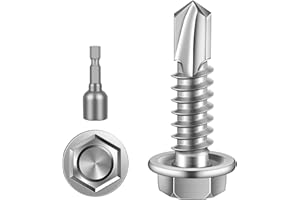 MewuDecor #12 x 1 Hex Washer Head Self Drilling Sheet Metal Screws with Drill Point, Stainless Steel 410, 100 PCS