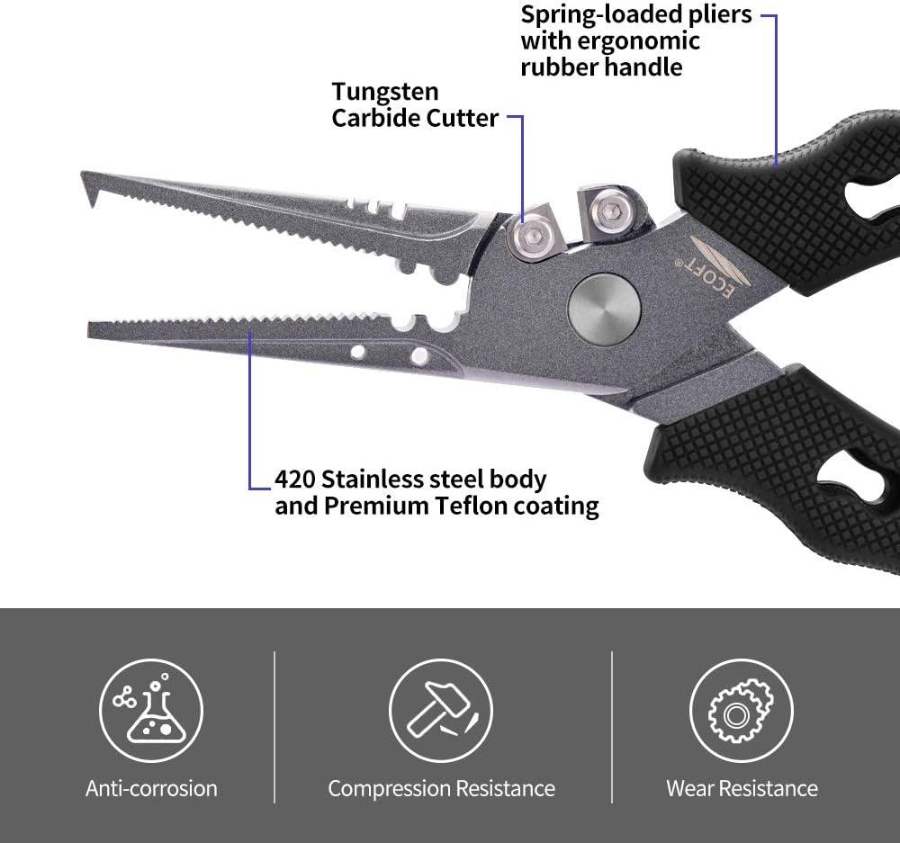 ECOFT Fishing Pliers Stainless Steel Fishing Tools Split Ring Multifunction Pliers with Saltwater Corrosion Resistant Teflon Coating Fishing Gear Holder with Sheath and Lanyard : Sports & Outdoors