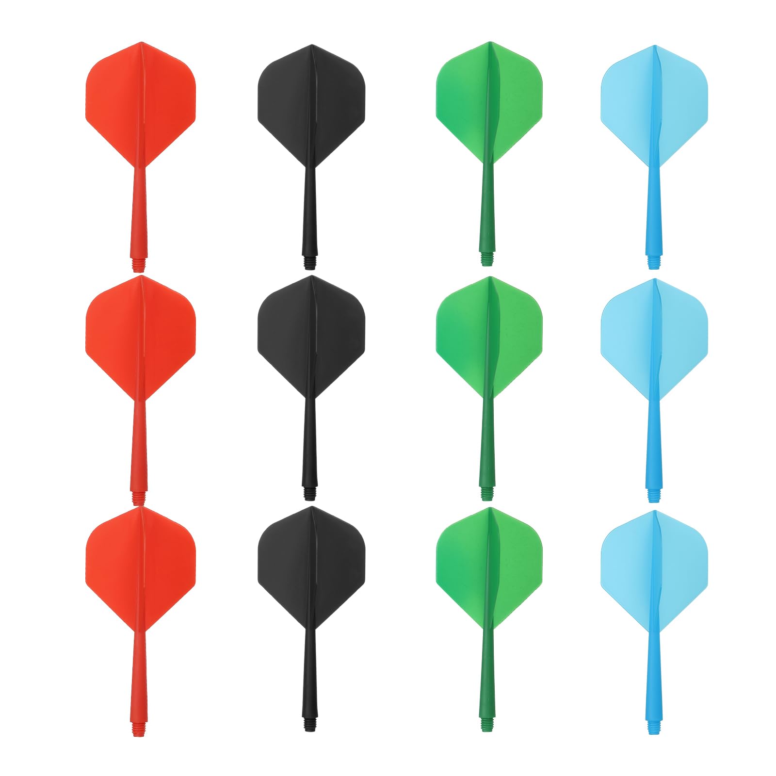 PATIKIL Integrated Dart Shaft and Flights, 12Pcs 2BA Lightweight Plastic Dart Flight Accessory Standard Shape, Black/Red/Blue/Green