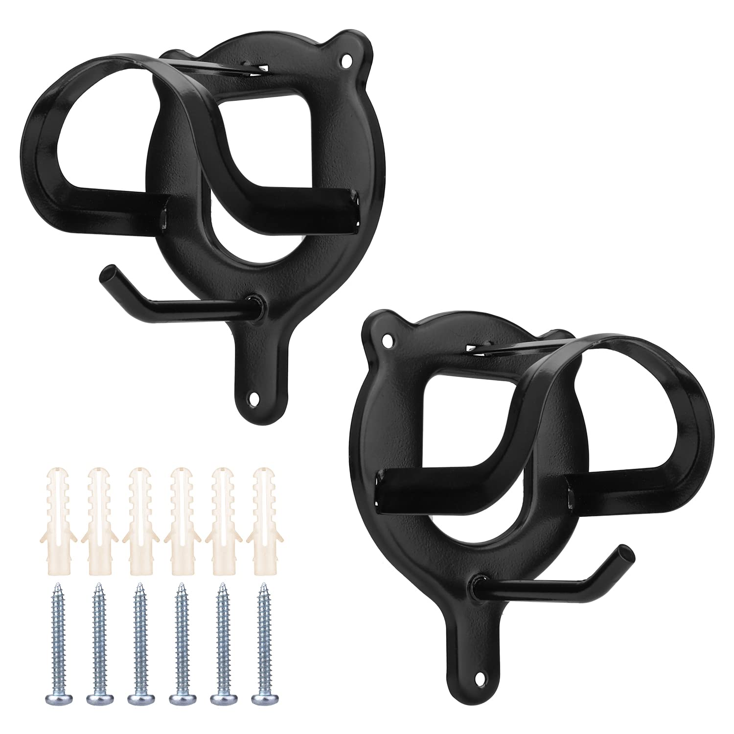 2pcs Horse Bridle Hooks, Bridle Holder Metal Bridle Bracket Horse Bridle Rack Wall Mount with Tubes and Screw for Tack Room, Barn, Stall (Black)