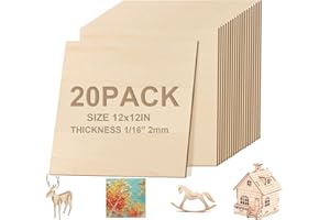 20 Pack Basswood Sheets 1/16 Plywood Sheets 2mm Basswood Sheets, Unfinished Wood Boards for DIY Laser Projects Architectural 