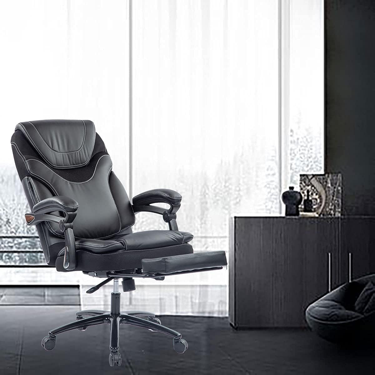 KCREAM Executive Office Chair, Computer Chair with Thick Padded Armrest and Lumbar Support for Home & Office, Bonded Leather Executive Chair, Big and Tall Ergonomic Computer Desk Chair: Kitchen & Dining