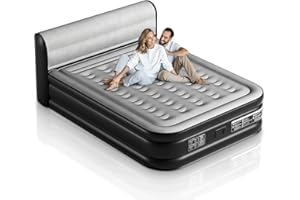 Xsleep Queen Air Mattress 18 Inches High Air Mattress Queen Knob Start 1-3 Minutes Fast Inflation/Deflation for All Indoor and Outdoor Locations Grey & Black