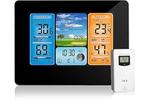 Wireless Weather Station, Indoor Outdoor Thermometer Hygrometer, Color LCD Display Digital Temperature Humidity Monitor, Baro