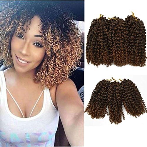 Zhen show 6Pcs/Lot Short Crochet Braiding Hair Marlybob Crochet Hair 8Inch Cury Crochet Braids Hair Extensions Synthetic Afro Kinky Twist Hair (T1B/30)