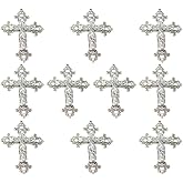 PRETYZOOM 10pcs Antique Silver Cross Pendants Charms Beads for Crafts DIY Necklace Bracelet Jewelry Making Findings Accessories