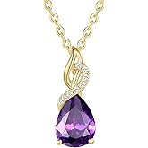 FANCIME 14K Solid Yellow Gold Teardrop Pendant with Diamond Birthstone Necklace Birthday Gifts for Mom Women, Sterling Silver Chain 16" + 2" Extender
