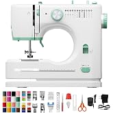 Rxmeili 12-Stitch Portable Sewing Machine for Beginners with 42-Piece Kit | Green Plug-In Mini Sewing Machine for Beginners, Reverse Sewing, 2-Speed, Foot Pedal, Light, Drawer for DIY Clothes &amp; Crafts