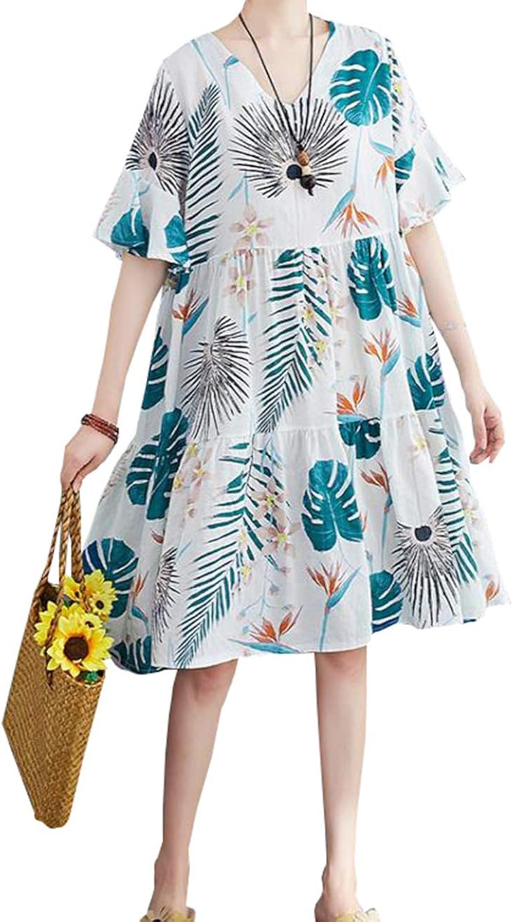 Zhongjue ジュージェン 半袖 ワンピース レディース ひざ丈 オーバーサイズ チュニック アロハ ワンピース ファッション 旅行 リゾート ワンピース 大きいサイズ パンツ 通販 Amazon