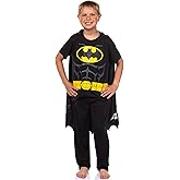 DC Comics Batman Pajamas Boys Short Sleeve Shirt And Pant Set With Detachable Cape PJs