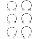 Lcolyoli 16g Septum Rings Externally Threaded Surgical Steel Septum Jewelry Lip Rings Hoop Labret Jewelry Smiley Piercing Jewelry Horseshoe Earrings Daith Piercing Jewelry for Women Men