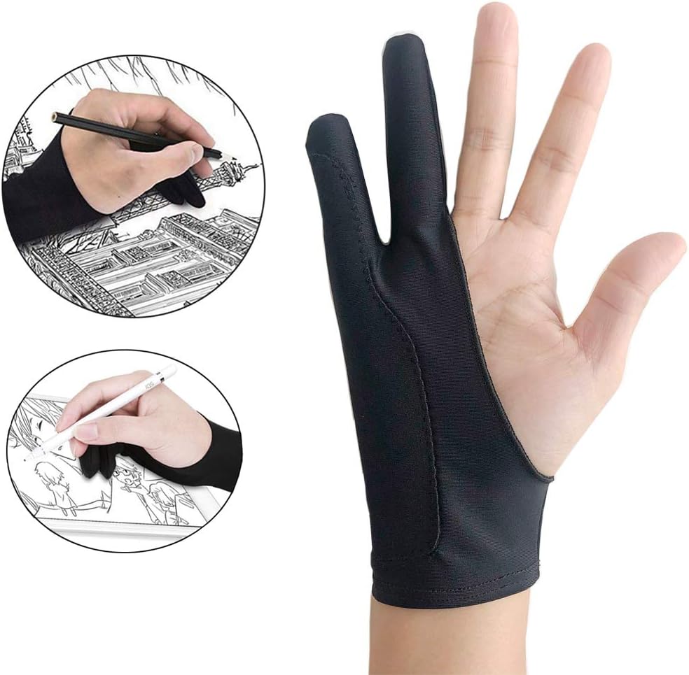 Free Size Black Tablet Drawing Antifouling Glove Artist Two Finger