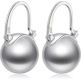 HUGE TOMATO 925 Sterling Silver Simulated Shell Pearl Earrings for Women Trendy, Big Pearl Drop Earrings Leverback Stud,Large Pearl Hoop Dangle Hypoallergenic Jewelry 14mm