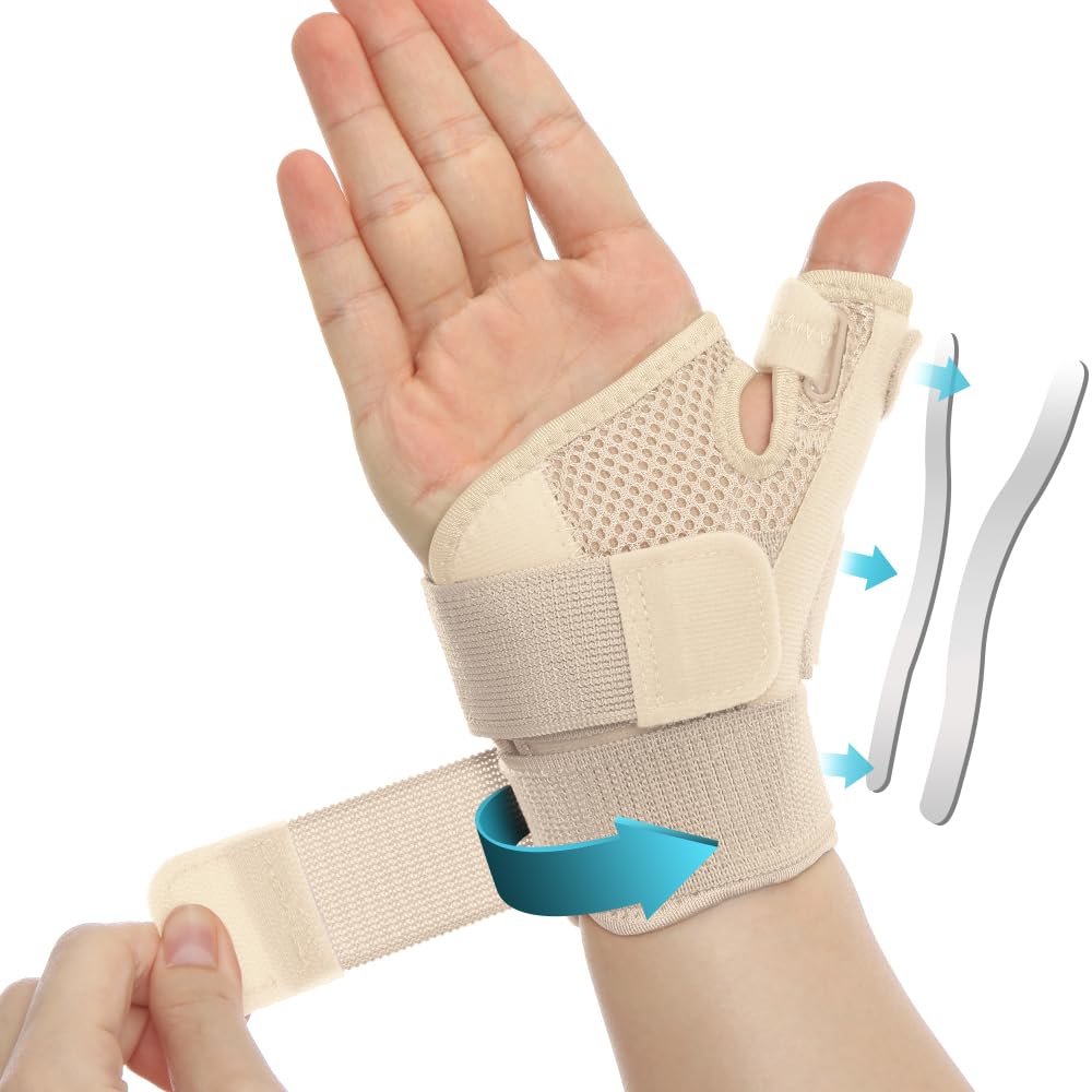 FORTEMOTUS Thumb Brace for Men and Women - Comfortable CMC Thumb Brace Spica Splint for Pain Relief, Tendonitis, Thumb Wrist Stabilization Support for Right & Left Hand - Universal Size Beige