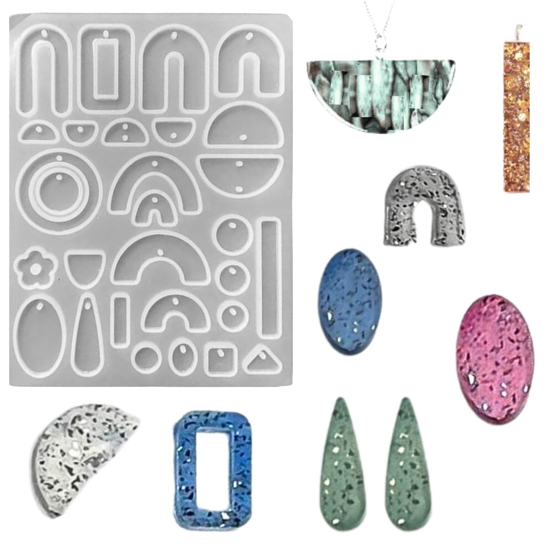 Oniro Art 29pc Pendant Charm Earrings Silicone Mould for Resin Casting Clay UV Jewellery Making Necklace Mixed Shapes Hanging Charm Epoxy Mold Rubber Handmade Luck Crafts DIY Jewelry