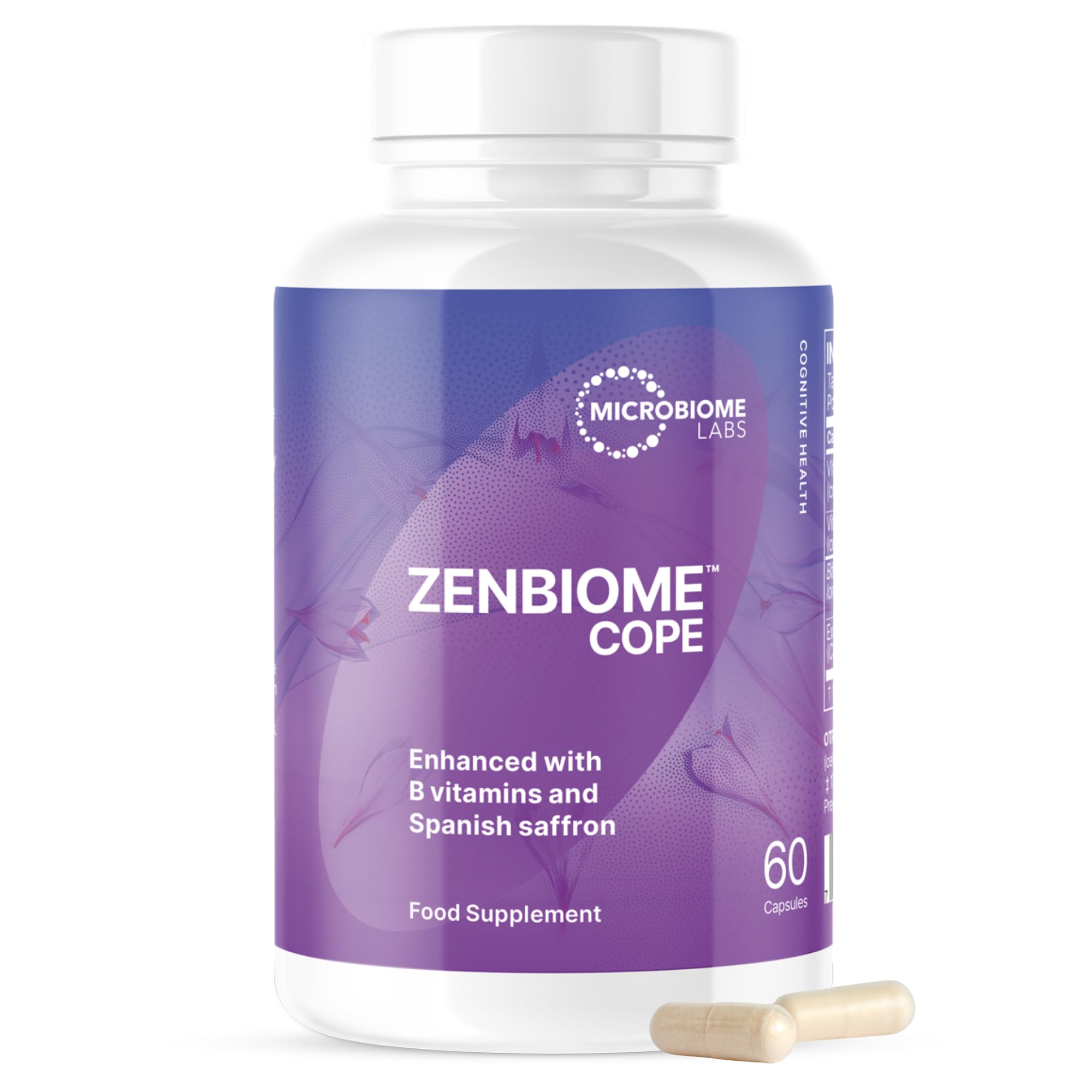 Microbiome Labs ZenBiome Cope – Clinically Studied Bifidobacterium longum 1714™ Probiotic Supplement, Vitamin B6 B12 & Saffron Extract – Supports Gut–Brain Axis & Digestion – Shelf-Stable, 60 Capsules