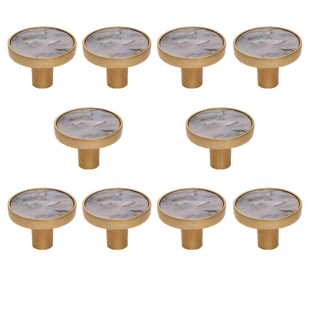 Coqlycot 10 Pack Cabinet Door Knobs 32mm Crack Marble Pattern Round Wardrobe Drawer Handle Hardware with Screw for Kitchen Bathroom Bedroom