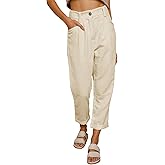 Women's Corduroy Pants Vintage Straight Leg High Waisted Pants Business Button up Loose Comfy Trousers with Pockets