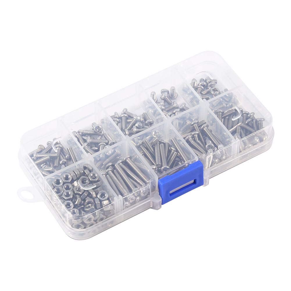 Zunate M3 Stainless Steel Screws and Nuts Assortment, 340 Pcs, Flat Head, Hex, Pan Head, Industrial Grade, Silver, Machinery, Furniture, Repair, DIY Inventions