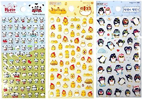Petit Animal 3D Puffy Sticker Panda, Chick, Penguin : 3pcs 1 Set