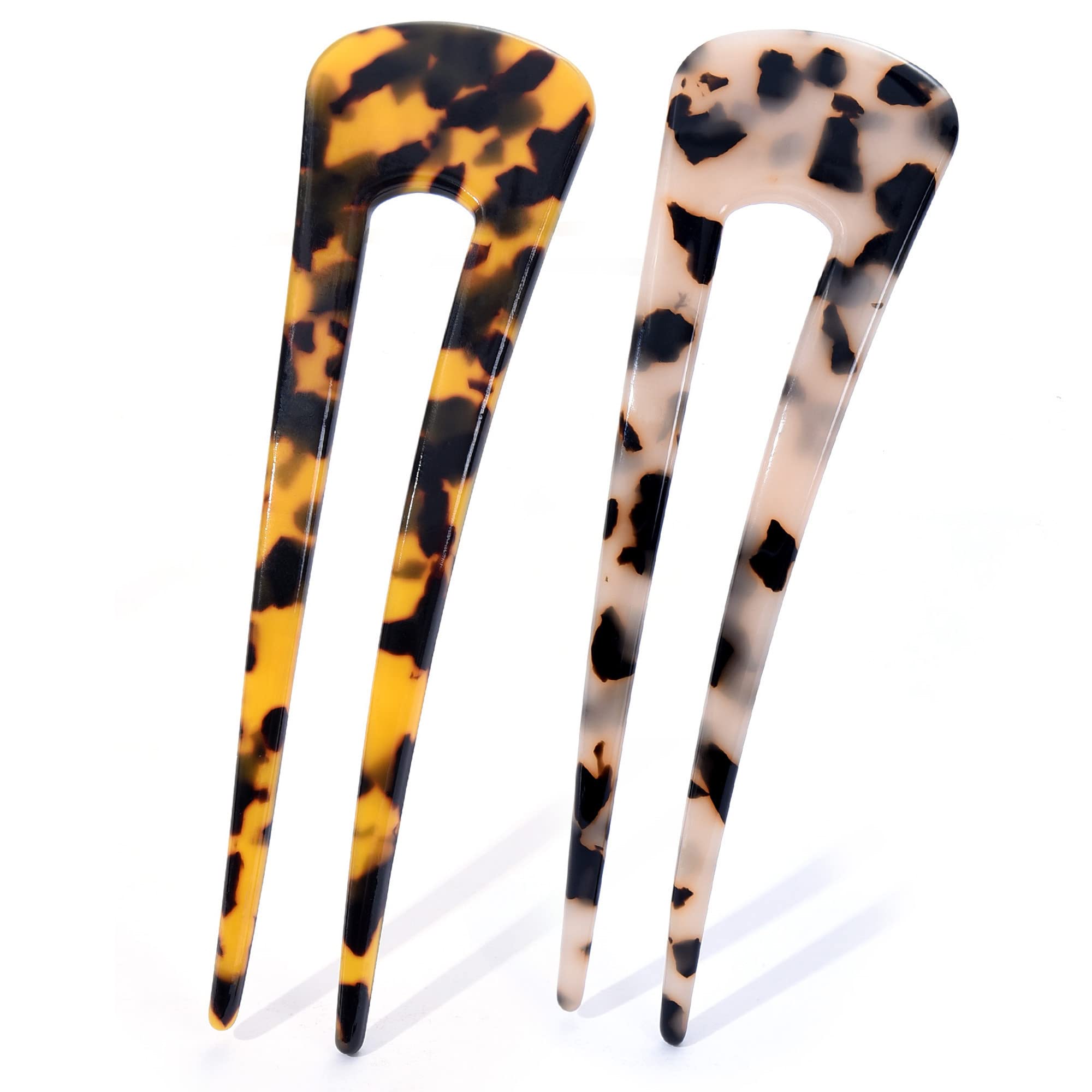2 Pack French U Shaped Pins Hair Fork Pin For French Twist Chignon Pins Large French Tortoiseshell Hairpins For Women With Thicker Fine Hair