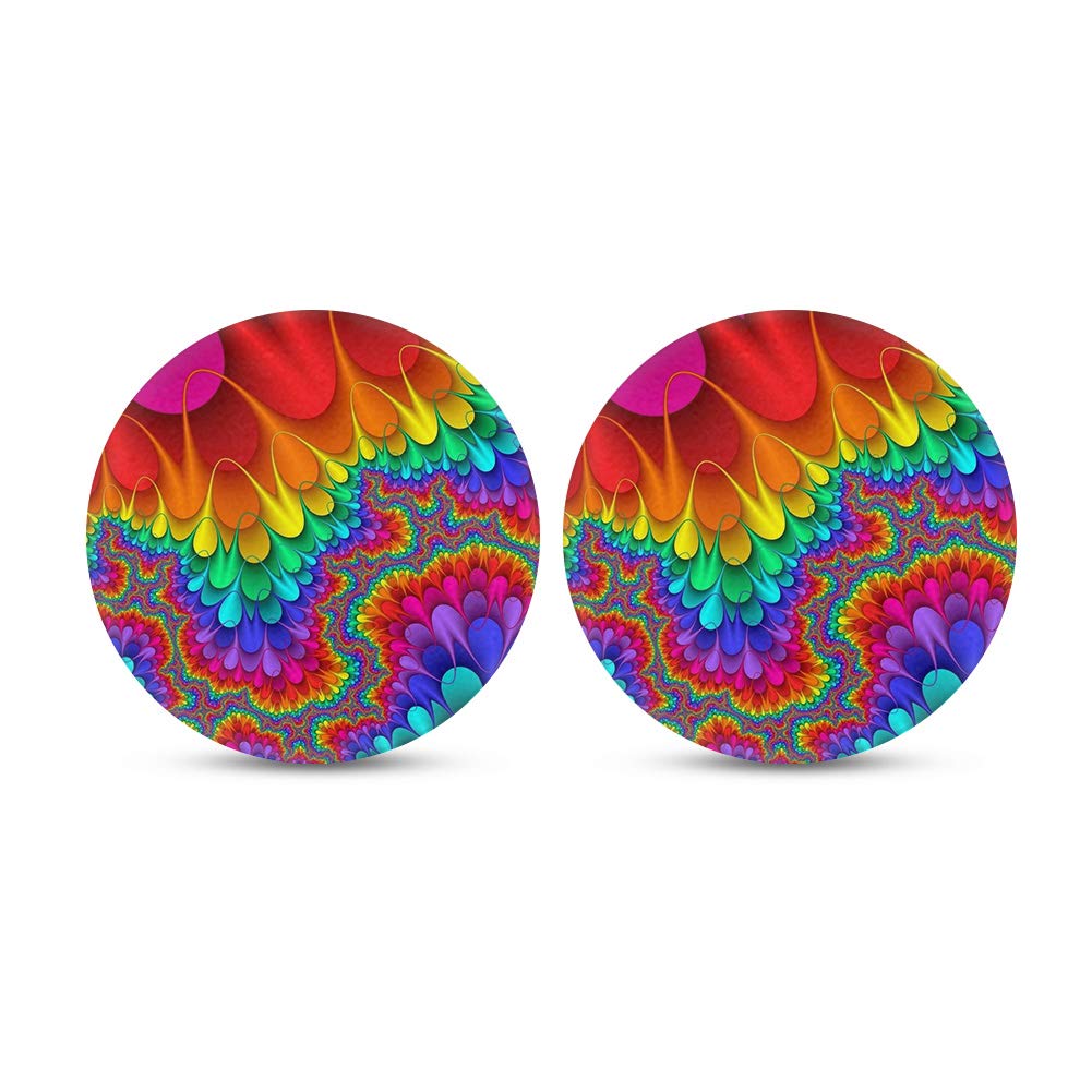 Coloranimal Colorful Ethnic Tribal Tie Dye Car Cup Holder Rainbow Tie-Dye Vehicle Coasters Drink Bottle Pads Non Slip Absorbing Coasters for Cars Kitchen Bar,2 Pack