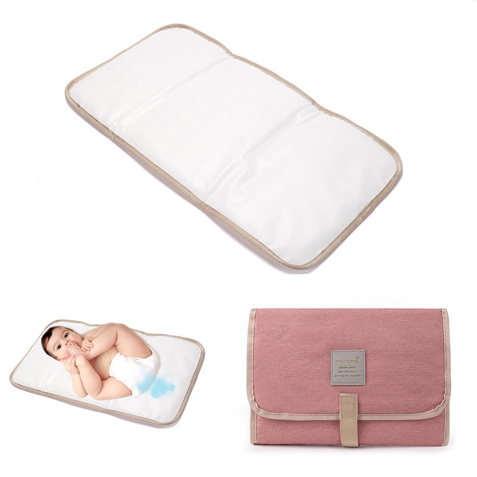 Portable Foldable Nappy Changing Pad - Waterproof Travel Changing Mat for Newborns & Infants, Pink