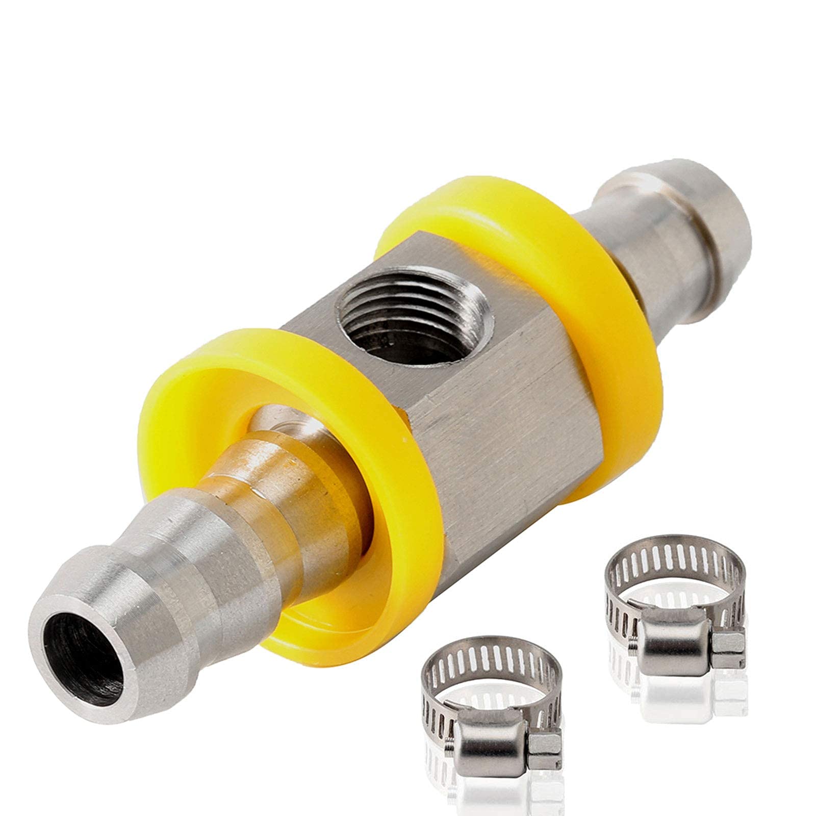 Photo 1 of 1/2" Barbed Push Lock T-Fitting Adapter with 1/8-27 NPT Sensor Port, 304 Stainless Steel Fuel Line Pressure Adapter for 12.7mm ID Line, Clamps 2 PCS Included