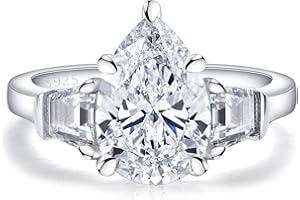 Bo.Dream Promise Rings for Her Round Cut/Pear Shaped Cubic Zirconia Three Stone Engagement Ring for Women Platinum Plated 925 Silver