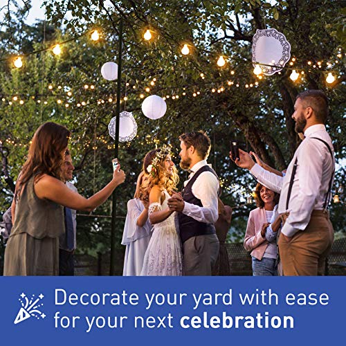 Outdoor String Lights Pole (2 x 8ft) - Patent 4Prong Fork to Dig Deep - Light Up Patio or Garden with LED Or Solar Hanging Bulbs - Water-Resistant Steel Powder Coated Poles for House Café Wedding