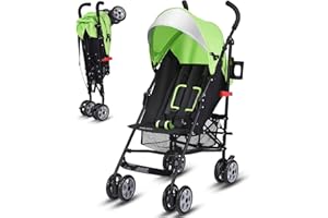 BABY JOY Lightweight Stroller, Compact Travel Stroller with Adjustable Backrest & Canopy, Cup Holder, Storage Basket, 5-Point