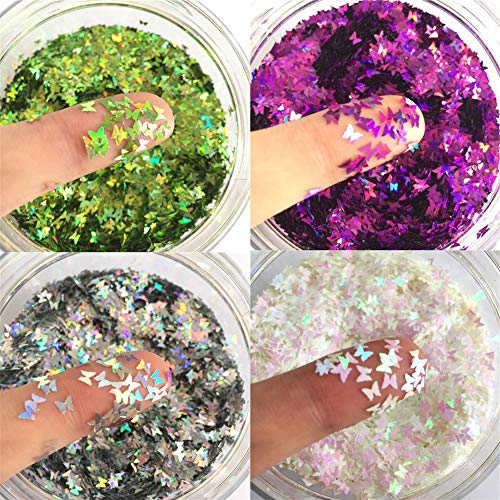 12 Colors Butterfly Shape Nail Flakes Holographic 3D Paillettes Butterfly Glitter Sequins Nail Art Decoration DIY Separate Box
