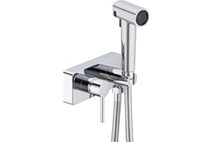 HOMYEP Brass Handheld Toilet Bidet Sprayer Attachment Outdoor Faucet, Through-Wall or Vanity Mount Bidet Faucet with Hot and Cold Water, 4-Inch Single Handle RV Camper Shower Valve, Chrome