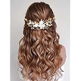 CASDRE Flower Bride Wedding Hair Vine Pearl Bridal Headpiece Leaf Hair Accessories Hair Piece for Women and Girls (B Gold)