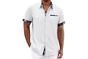 KENVINA Hawaiian Shirt for Men V Neck Short Sleeve Aloha Shirts Stretch Button Down Tops Summer Beach Blouses with Pocket