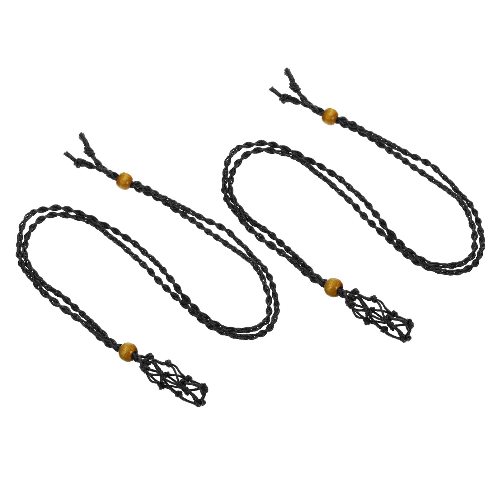 PATIKIL Empty Stone Necklace Holder, 2 Pcs Crystal Stone Holder Cage, Crystal Stone Necklace Cord with Adjustable Length for DIY Bracelet Necklace Jewelry, Black