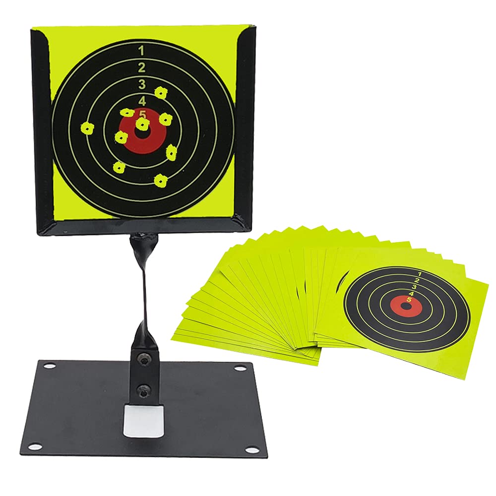 Target House 14 X 14 cm Hard Steel Made Air Gun Paper Target Holder with Strong Base and Comes with 20 Splatter Target, Multicolour